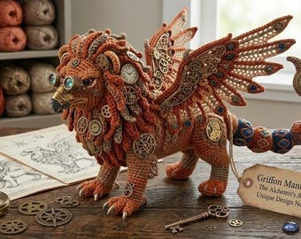 Griffin Manticore Crochet Pattern | Steampunk Mythical Creature Amigurumi (PDF Download)