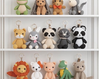 Amigurumi Animal Keychain Crochet Pattern Bundle | Frog, Fox, Bunny, Panda, Lion (PDF Pattern)