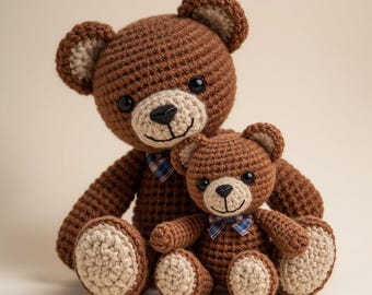 Crochet Dad Bear and Baby Bear Pattern, Amigurumi Teddy Tutorial PDF