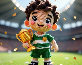 Soccer Champion Boy Crochet Pattern | Kawaii Amigurumi Football Winner Doll (PDF Download)