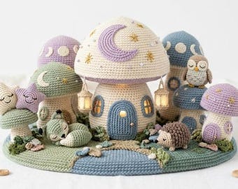 Enchanted Mushroom Village Crochet Pattern (PDF), Fantasy Amigurumi Cottage Set