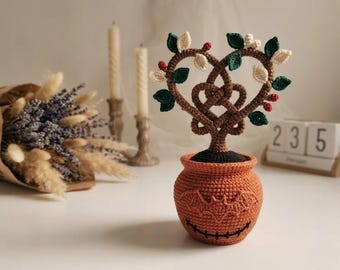Crochet Heart Tree Pattern | Celtic Knot Amigurumi, Pumpkin Pot Decor (PDF Tutorial)