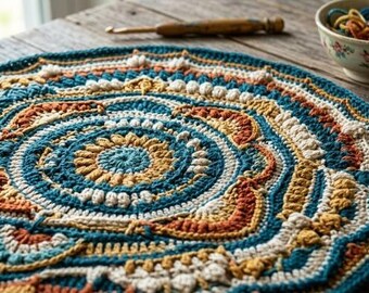 Boho Mandala Crochet Pattern, Textured Table Mat Tutorial (PDF Pattern)