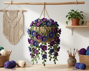Crochet Hanging Basket Pattern, Floral Vine Tutorial, Plant Decor Guide (PDF Download)
