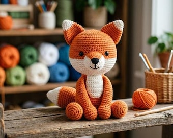 Crochet Fox Pattern PDF, Sitting Amigurumi Woodland Plushie Tutorial (Digital Download)