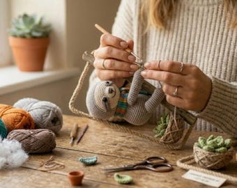 Adorable Crochet Sloth Toy - Handmade Baby Plush, Unique Animal Stuffed Toy, Kawaii Amigurumi,