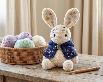 Celestial Moon & Stars Bunny Crochet Pattern – Celestial Amigurumi Rabbit with Galaxy Cape