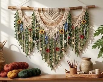Boho Floral Macrame Crochet Wall Hanging Pattern (PDF Download)