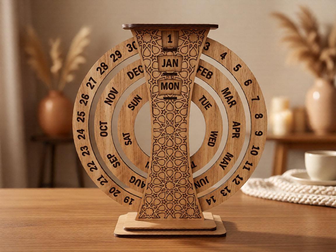 Perpetual Calendar SVG, Laser Cut Wooden Calendar, Rotating Desk ...
