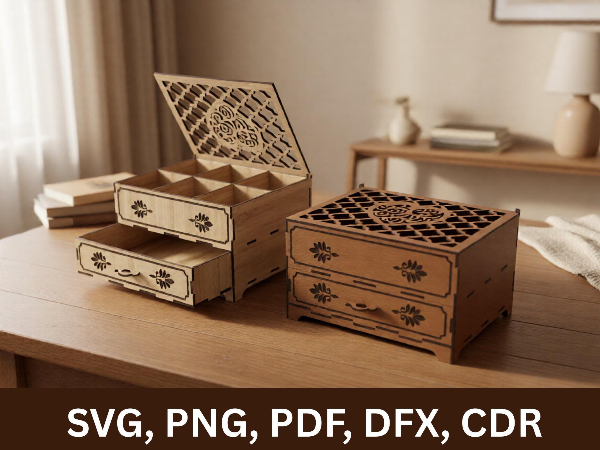 Laser Cut Chest of Drawers SVG, Wooden Drawer Box File, CNC Storage ...
