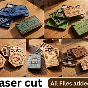 SD-korthållare SVG-paket, laserskuret minneskortsfodral, kameraminnesorganisatör, fotografförvaring DXF, laserskuren organisatör Glowforge-filer