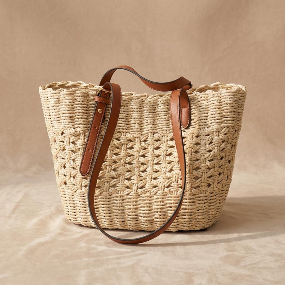 Woven Straw Tote Bag, Boho Rattan Beach Basket Handbag, Summer Shoulder ...