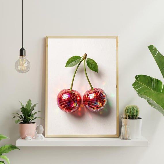 Ibiza Inspired Disco Cherry Wall Art Poster | Disco Cherry Print | Retro Nightlife Pop Art | Modern Home Decor