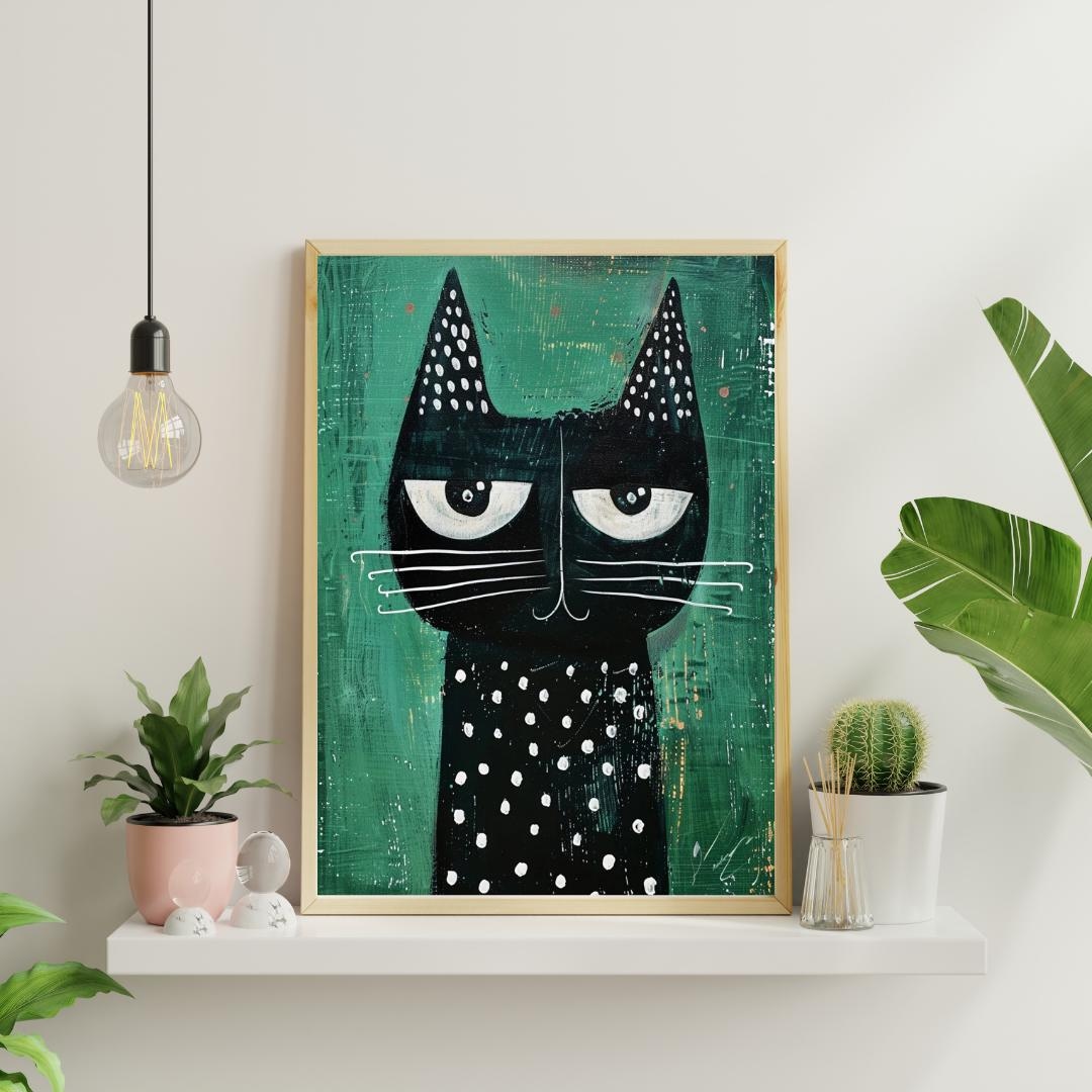 Abstract Cat Wall Art Poster | Black Cat Illustration Print | Modern ...