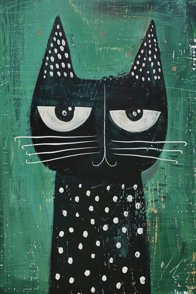 Abstract Cat Wall Art Poster | Black Cat Illustration Print | Modern ...