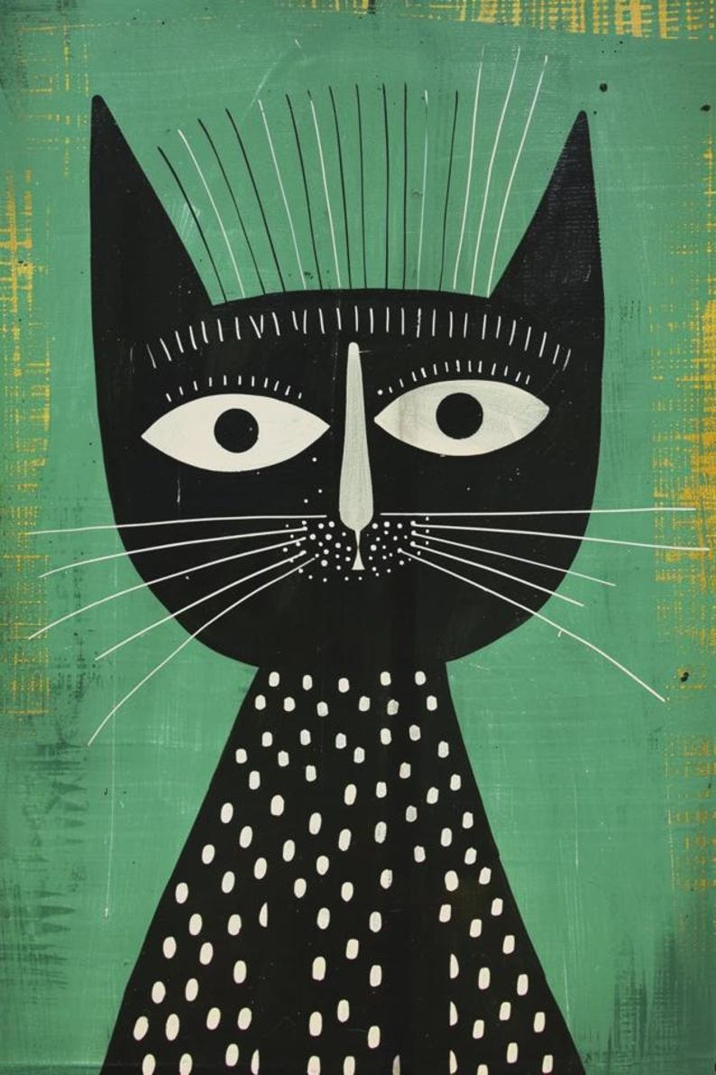 Abstract Cat Wall Art Poster | Black Cat Illustration Print | Modern ...