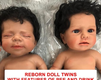 Muñecas gemelas reborn de 56 cm (22 pulgadas) hechas a mano, realistas, de silicona, ideales como regalo de cumpleaños o de colección. El mejor regalo para niña o niño.