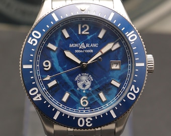 Seller Refurbished MontBlanc Automatic Blue Dial 40 mm Men's Wristwatch. | Gift For Him. | 1858 Iced Sea Automatic Date.