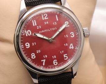 Refusbished Vintage Hamilton 40 mm Manual Winding Red Dial Men's Wristwatch. | Vintage Watch for Men's.