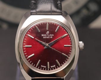 Vintage Breitling Sunburst Red Dial Manual Winding Men's Wristwatch. | Vintage Watch for Men's.
