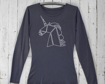 Unicorn Long Sleeve Tshirt, Unicorn T shirt, Long Sleeve Women's T shirt, Organic cotton Tshirt, Bamboo Tee Shirt, Unicorn Shirts