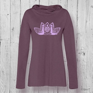 Cowl Neck Yoga Hoodie | Organic Cotton Hoodie | Lightweight Sweatshirt | Slim Fit Hoodie | Lotus Flower | Made in USA