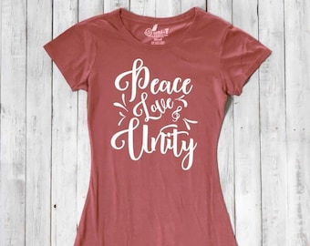 T-shirt de la paix | chemises avec énonciations | T-shirts d'amour | T-shirt pour femme | Chemise Unity | T-shirt de typographie | T-shirt en bambou | Chemise en coton bio