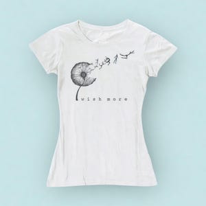 Dandelion Shirt | Women’s Bamboo Organic Cotton T-Shirt | Nature Lover Tee | Eco-Friendly Clothing | Graphic Flower Top “Wish More” Uni-T