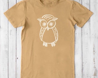 Men's Bamboo Owl T-Shirt: Hand-Printed Organic Cotton Graphic Tee