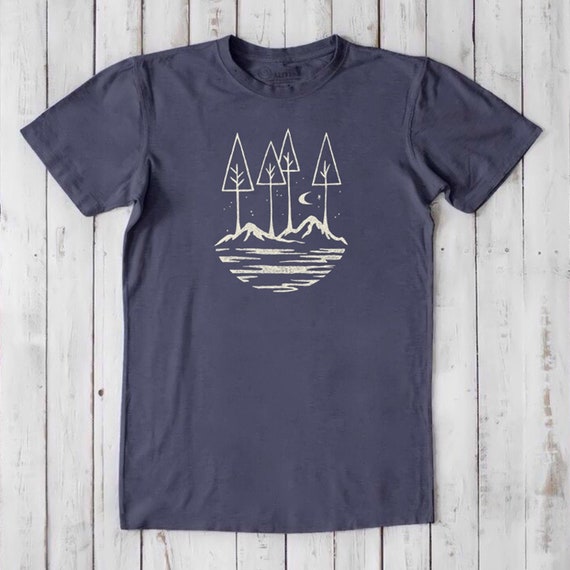 Bamboo Nature T-Shirt: Moon, Stars, Mountain Tree Graphic