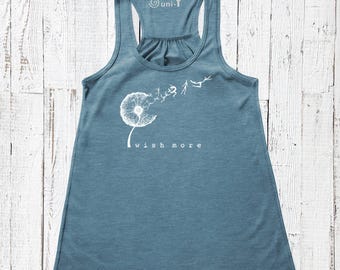 Dandelion Flowy Tank Top, Women's Relaxed Fit Tank, Sleeveless Shirt, Racerback - Wish More