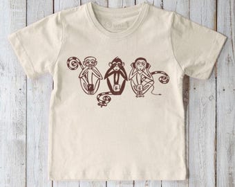 Organic Cotton Kids T-Shirt: See No Evil Monkeys Graphic Tee