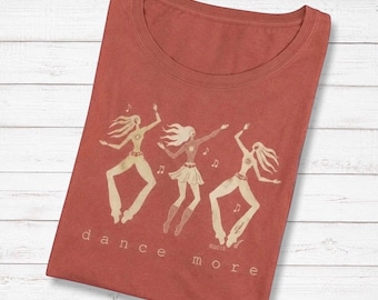 Earthy Red Dance Graphic Tee: Organic Bamboo Cotton Scoop Neck