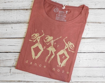 Earthy Red Dance Graphic Tee: Organic Bamboo Cotton Scoop Neck