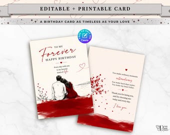 Birthday Card for Husband or Wife, Romantic Birthday Card for Him or Her, Printable Love Card, Elegant Minimal Anniversary Card, Soulmate