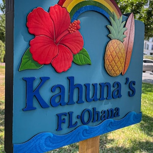 Letrero tropical de madera 3D personalizado, decoración personalizada para casa de playa, arte para cafetería estilo hawaiano