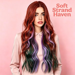 Ginger Auburn Ombre Long Wavy Wig | Copper to Purple Green Tips, Forest Witch Cosplay