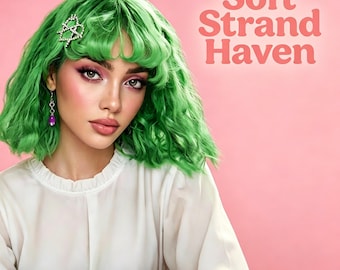 Neon-mintgroene golvende bob-pruik, hittebestendige synthetische vezels, cosplay dagelijkse stijl