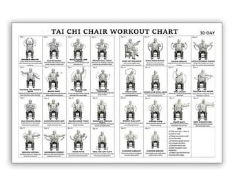 Tai Chi Chair Workout Chart Seated Exercises Poster Wall Art for Seniors