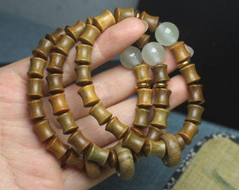 Pulsera de bambú y palo de rosa, rosario budista de sándalo, accesorio curativo.