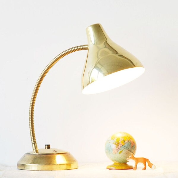 Vintage Brass Lamp - Working Gooseneck Large Desk Light