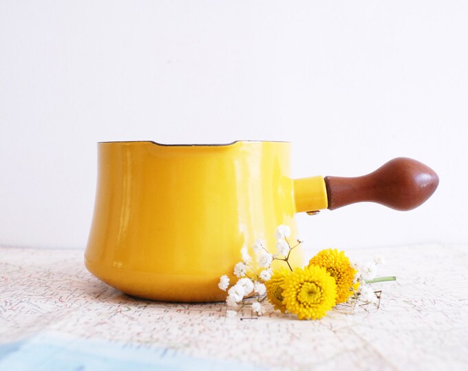 Yellow Dansk Enamel Butter Warmer / Saucepan Wood Handle Etsy