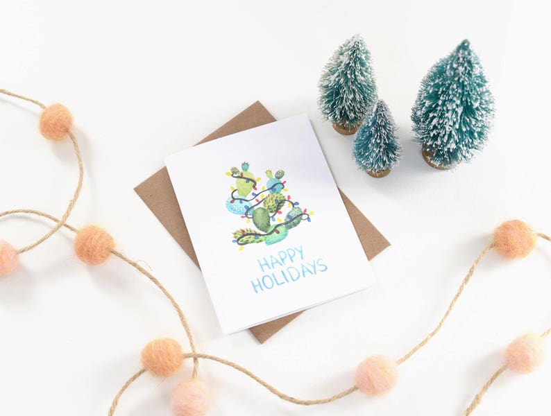 Holiday Cactus Card Prickly Pear Christmas Lights Greeting Etsy