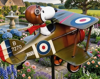 Moulin à vent biplan Flying Ace of the Dog, décoration de jardin d'avion en métal de la Première Guerre mondiale, moulin à vent extérieur rustique, ornement de pelouse de patio, cadeau d'éventail