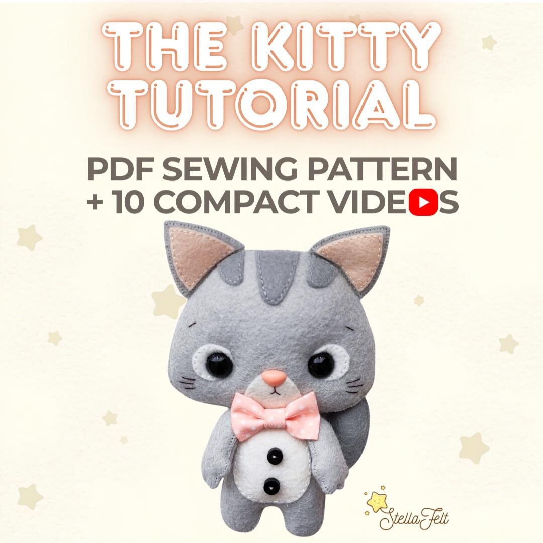 Felt Cat Pattern PDF, Cat Sewing Tutorial With Video, Plush Cat ...