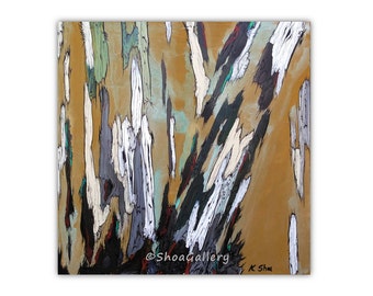 Abstract Original Tree Acrylic Painting, Gold Yellow Ochre, 30x30 Canvas Art