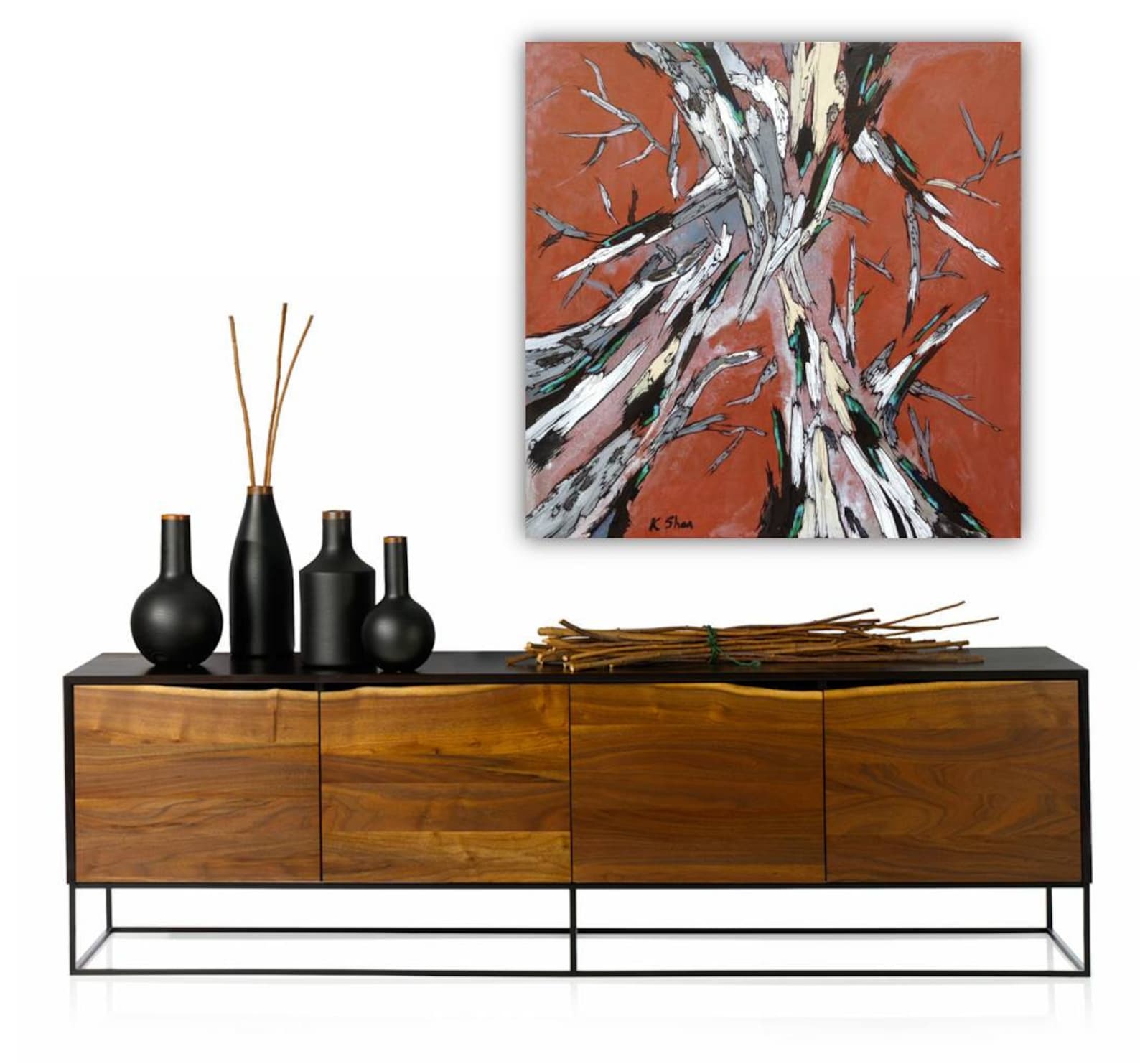 Extra Large Dining Room Wall Art Orange Artwork Tree Art - Etsy