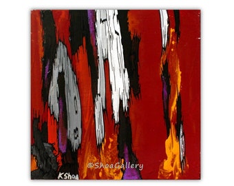 Red abstract tree art; original painting; 12x12 canvas artwork