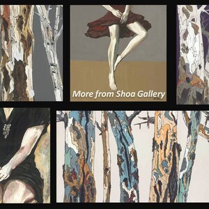 May include: A collage of six paintings featuring abstract tree bark patterns in various colors, including white, brown, blue, and orange. The text "More from Shoa Gallery" is visible in the center of the collage.
