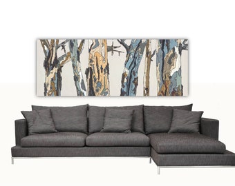 Oversized LONG Extra large Wall Art, horizontal blue artwork, large canvas Print, abstract living dining room bedroom office home wall decor